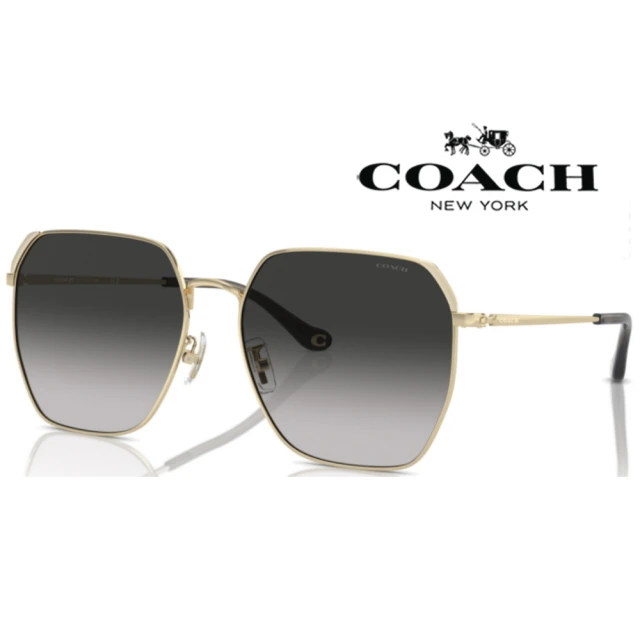 COACH 亞洲版 時尚金屬大鏡面太陽眼鏡 典雅簡約設計 HC7165D 90053C 淡金框抗UV漸層灰鏡片 公司貨