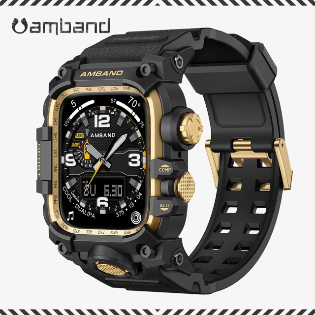 AmbandAmband Apple Watch 專用保護殼 ☆ M3 美國鋼鐵特攻軍規 黑金TPU錶帶(45mm - Apple Watch 9 / 8 / 7)