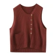 【ACheter】復古圓領馬甲針織背心新款純色大碼開衫寬鬆無袖短版#121163(紅/綠/藍/咖)
