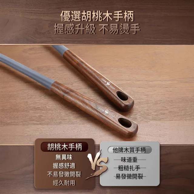 【媽媽咪呀】頂級核桃木柄耐熱矽膠鍋鏟 不沾鍋鏟(輕巧省力不傷鍋)