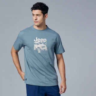 【JEEP】男裝 越野吉普車圖騰短袖T恤(灰藍)