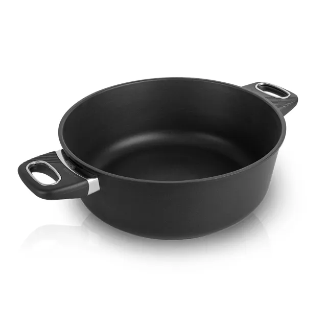 【UCOM 瑞康屋】丹麥黑魔法不沾鍋-晶鑽雙耳湯鍋28cm+矽膠玻璃蓋(電磁爐可用)
