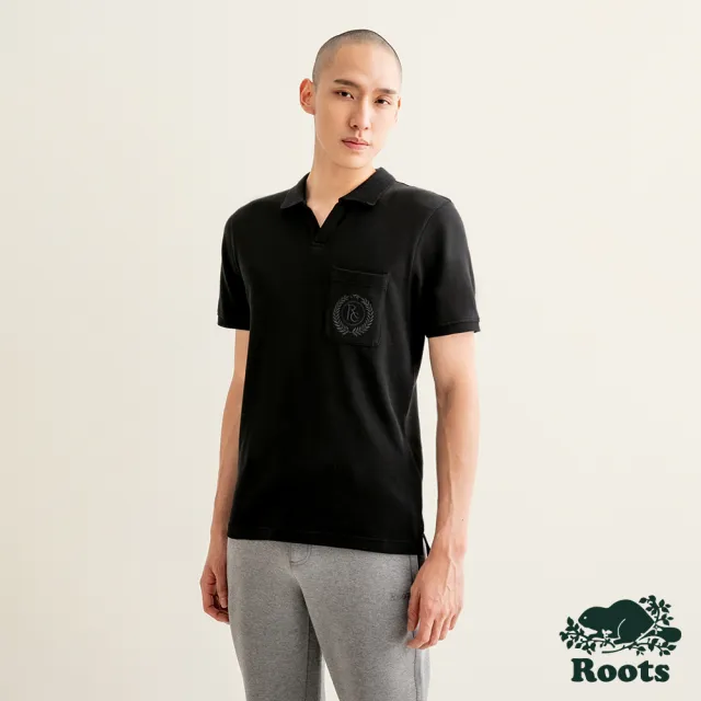 【Roots】Roots 男裝- ESSENTIAL修身版短袖POLO衫(黑色)