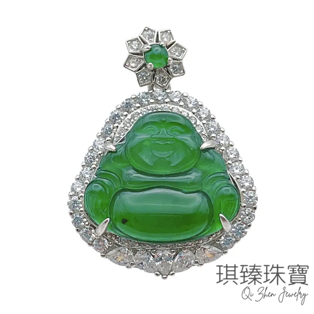 【琪臻珠寶】天然A貨翡翠冰種老坑綠招財佛公墜子(S925銀鑲_翡翠玉墜_招財開運_618狂歡節_限時搶購)