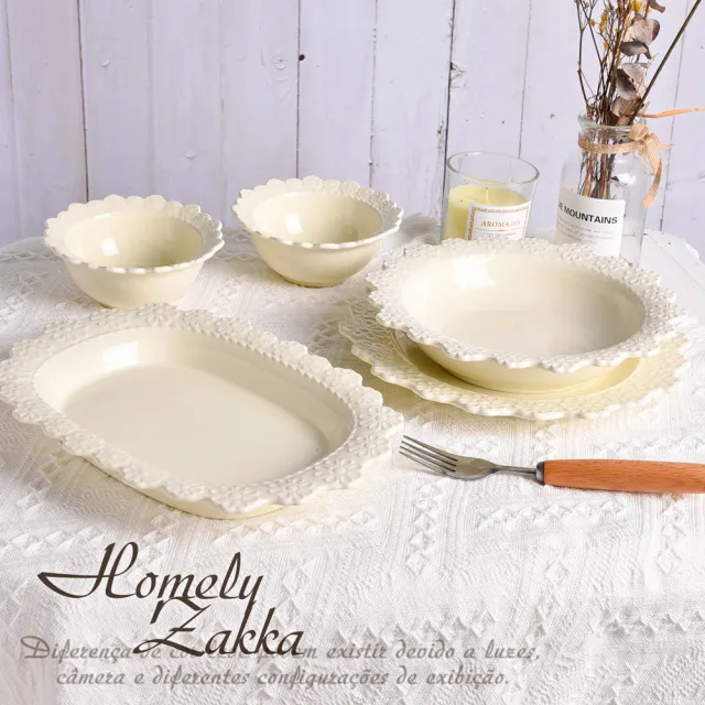 【Homely Zakka】法式浪漫花邊浮雕陶瓷餐盤碗餐具_圓形深盤(湯盤 餐具 餐盤 盤子 器皿 碗盤)
