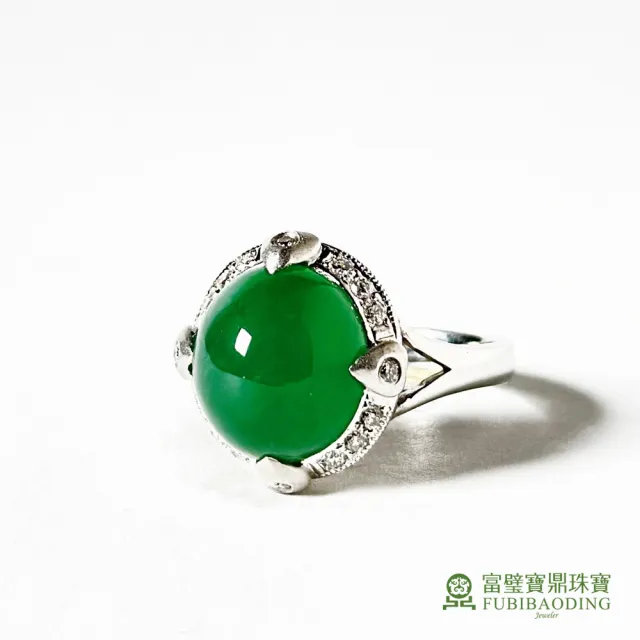 【Fubibaoding jeweler 富璧寶鼎珠寶】虎爪鑲冰種綠翡翠蛋面戒指(天然A貨 冰種 翡翠 戒指 國際圍#10.5)