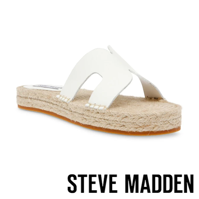 【STEVE MADDEN】CHEER UP H字麻料草編拖鞋(白色)