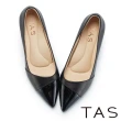 【TAS】素面雙皮質拼接尖頭高跟鞋(黑色)