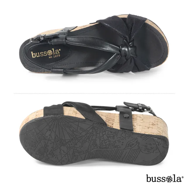 【bussola】Formentera 璀璨晶瑩撞色扭結楔型涼鞋(霧黑)