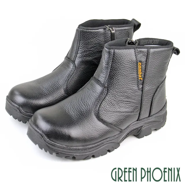 【GREEN PHOENIX 波兒德】男鞋 安全鋼頭鞋 專業機能 工作鞋 高筒 真皮 寬楦 防穿刺(黑色)