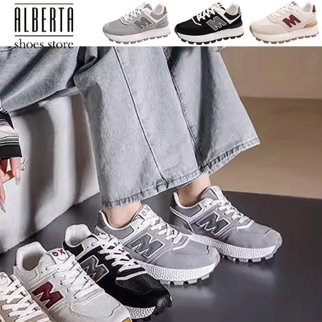 AlbertaAlberta 舒適乳膠鞋墊 跟高4.5cm 韓版運動鞋阿甘鞋學生透氣網面休閒鞋 2色