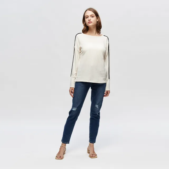 【NAUTICA】女裝 百搭休閒COOL MAX刷破牛仔褲(深藍)