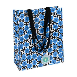 【Rex LONDON】環保購物袋 藍花(購物袋 環保袋 收納袋 手提袋)