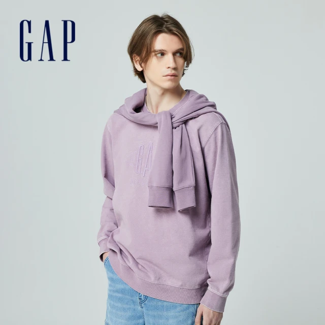 GAPGAP 男裝 Logo純棉圓領大學T 復古水洗系列-紫色(877002)