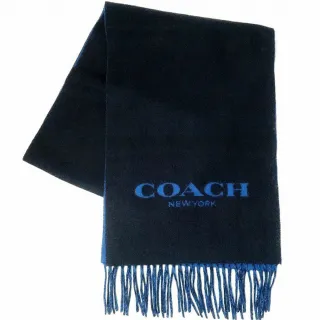 【COACH】海軍藍X藍雙面用羊毛流蘇圍巾
