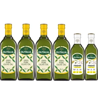 【Olitalia 奧利塔】純橄欖油1000mlx4瓶(+高溫專用葵花油500mlx2瓶-禮盒組)