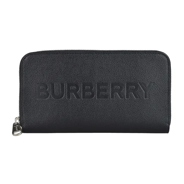 【BURBERRY 巴寶莉】BURBERRY 字母LOGO荔枝紋牛皮12卡拉鍊長夾(黑)