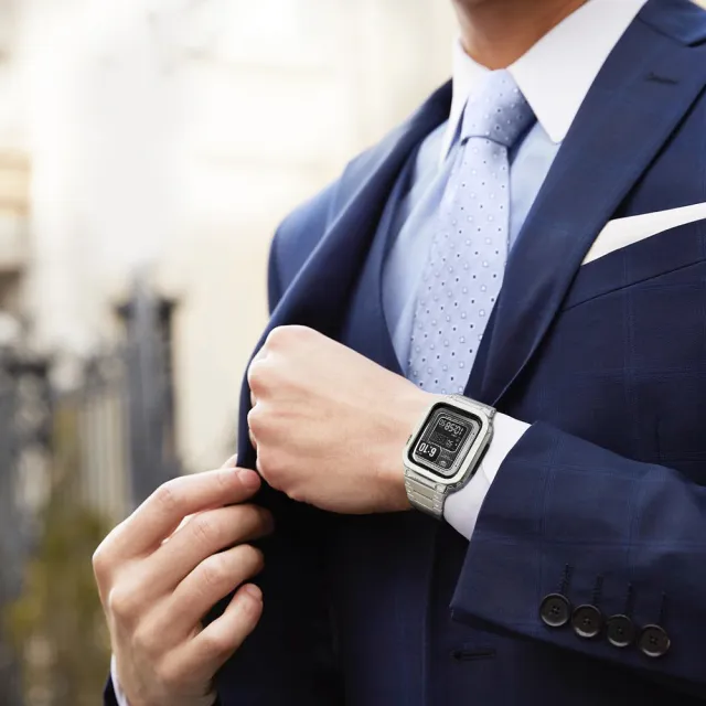 【Amband】Apple Watch 專用保護殼 銀色軍規級全不鏽鋼殼帶(45mm - Apple Watch 8 / 7)