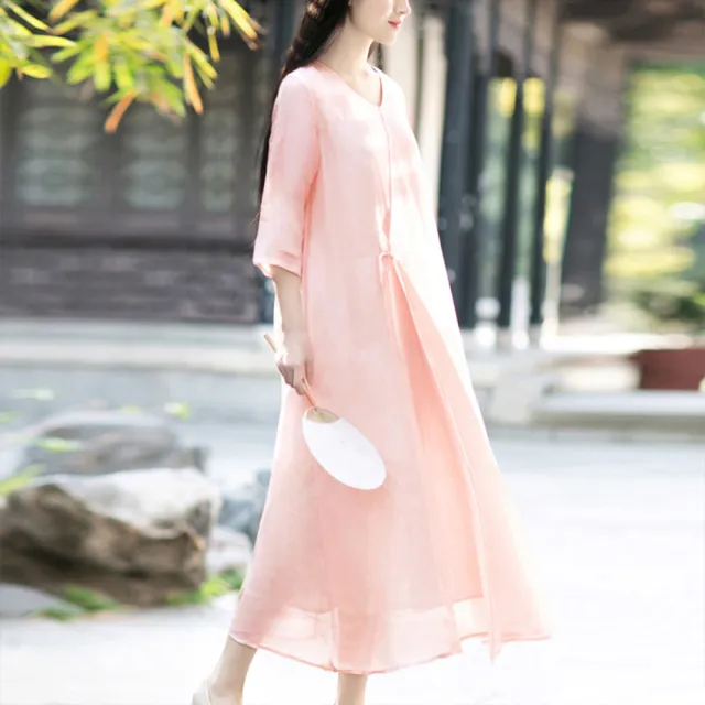 【Pure 衣櫃】氣質中國風飄逸連身裙洋裝(KDDY-8291)
