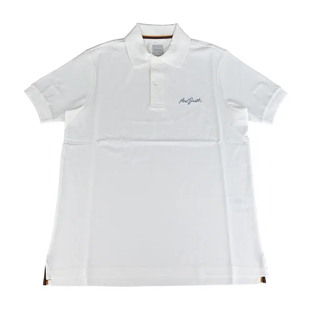 【Paul Smith】PAUL SMITH刺繡潦草字LOGO純棉2鈕釦領口短袖POLO衫(男款/白)