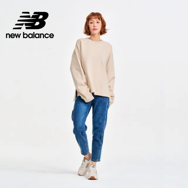 【NEW BALANCE】NB 前短後長太空棉長袖上衣_杏色/黑色_WT41556BK/WT41556LIN(美版 版型偏大)