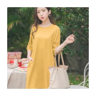 【OB 嚴選】高含棉純色七分袖長版上衣洋裝 《DA7331》