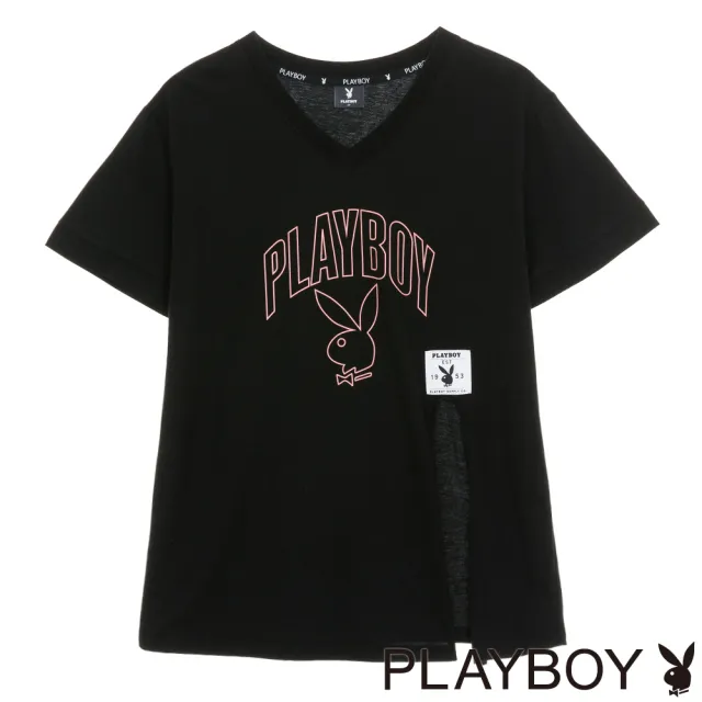 【PLAYBOY】下擺開衩設計上衣(黑色)