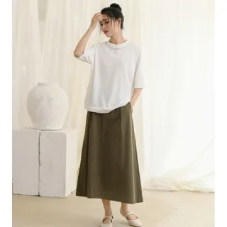 【UniStyle】棉麻半身裙 原創款純色高腰顯瘦A字裙  女 FA6281(淺駝 老茶綠)
