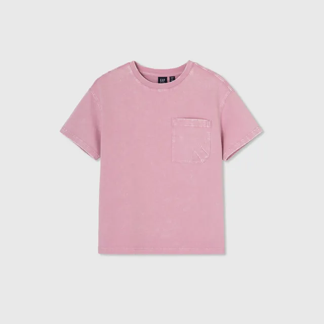 【GAP】女童裝 Logo印花圓領短袖T恤 復古水洗 厚磅密織水洗棉系列-粉色(429233)