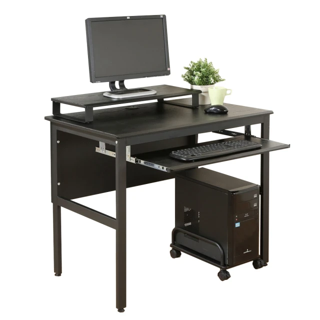 【DFhouse】頂楓90公分工作桌+1鍵盤+主機架+桌上架-黑橡木色