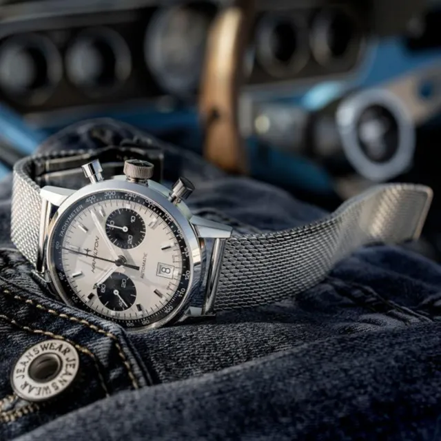 【HAMILTON 漢米爾頓旗艦館】美國經典系列熊貓腕錶40mm(自動計時 中性 精鋼錶帶  H38416111)