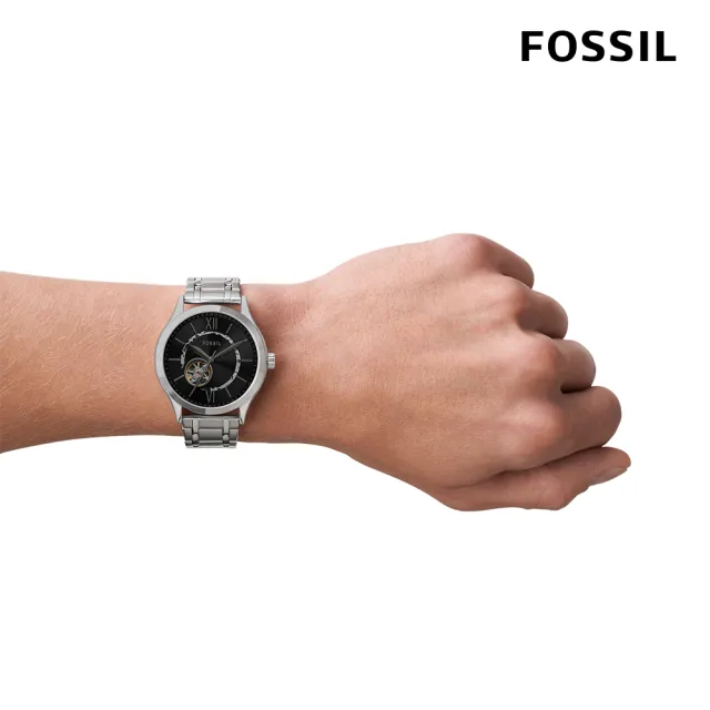 【FOSSIL 官方旗艦館】Fenmore 現代都會風尚鏤空機械手錶 銀色不鏽鋼鍊帶 44MM BQ2648