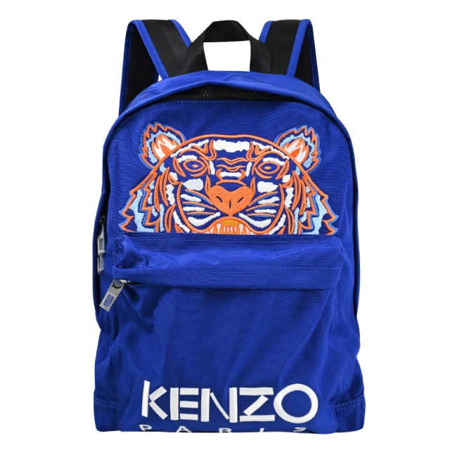 KENZO 經典大刺繡虎頭LOGO厚尼龍手提旅用包後背包(藍/橘 大款)