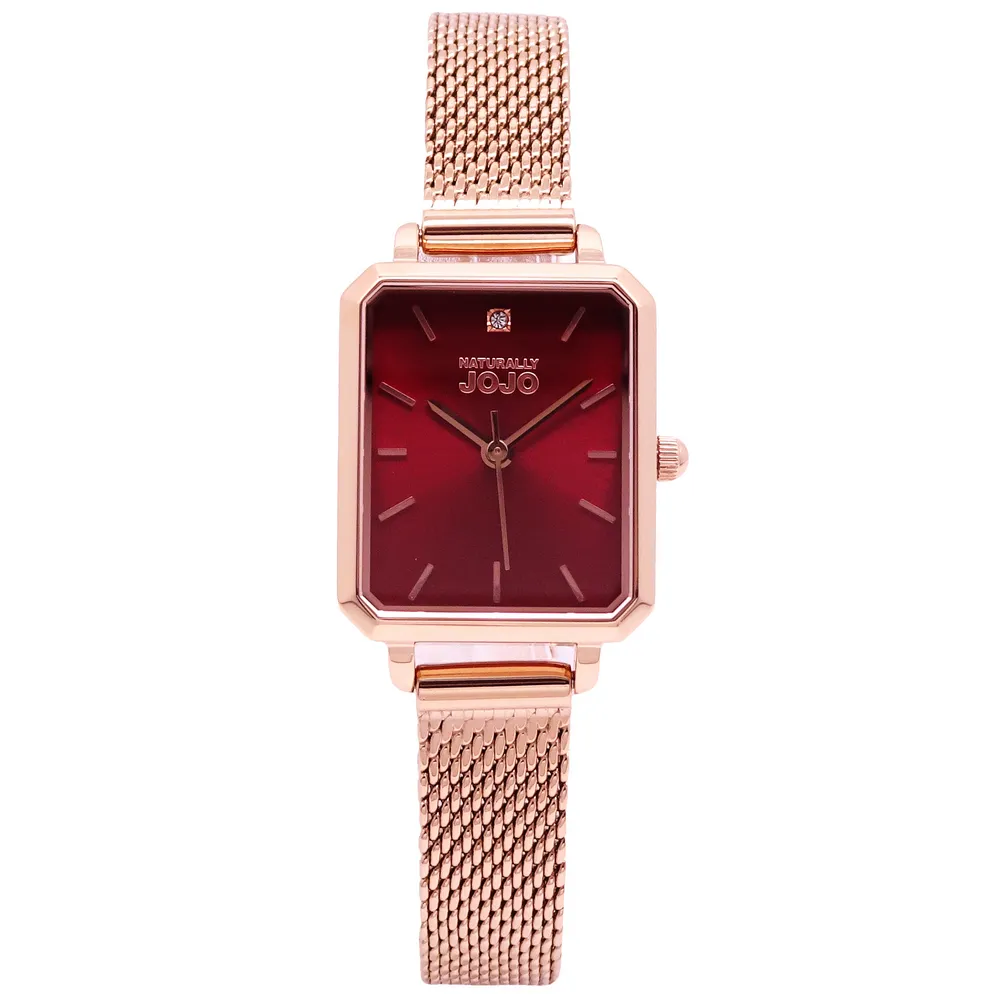 【NATURALLY JOJO】NATURALLY JOJO 都會新女性米蘭風格優質腕錶-玫瑰金+紅-JO96992-15R