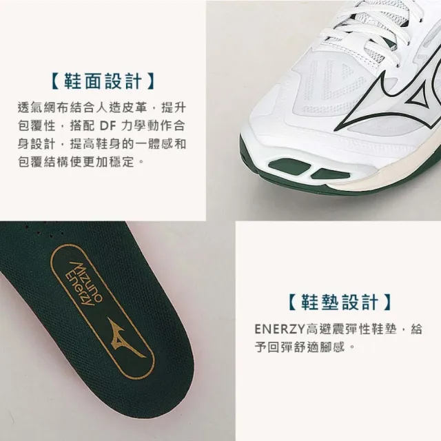 【MIZUNO 美津濃】WAVE LIGHTNING Z7 男排球鞋-訓練 美津濃 白綠黃(V1GA220044)