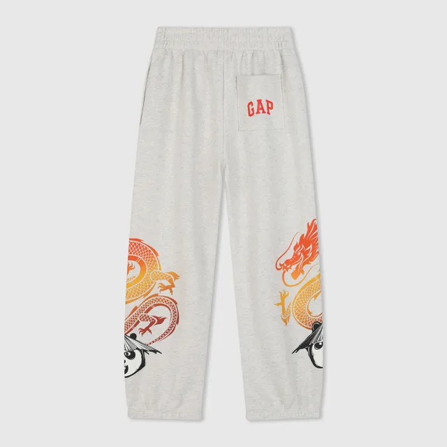 【GAP】男童裝 Gap x 功夫熊貓聯名 Logo印花束口鬆緊褲-灰色(890564)