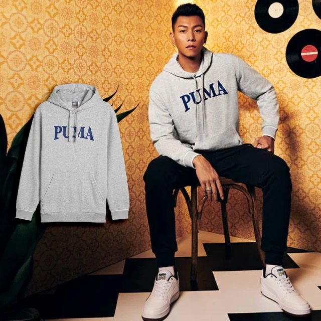 PUMA 帽T Squad 男款 灰 藍 抽繩 毛圈布 大口袋 E.SO 瘦子 著用款 連帽上衣(681253-04)