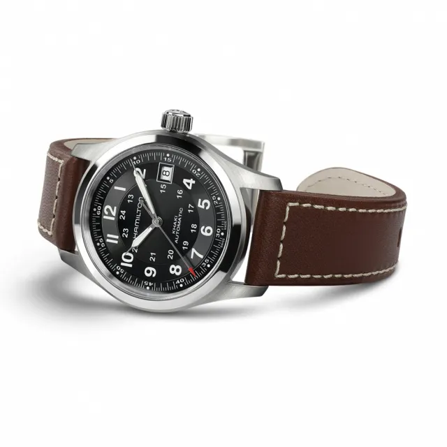 【HAMILTON 漢米爾頓旗艦館】卡其陸戰腕錶38mm(自動上鍊 中性 皮革錶帶 H70455533)