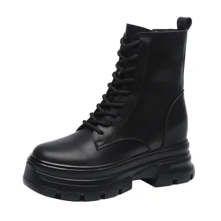 【T2R】正韓空運-真皮簡約時尚內增高短筒馬丁靴-增高約8公分-黑(5985-2813)