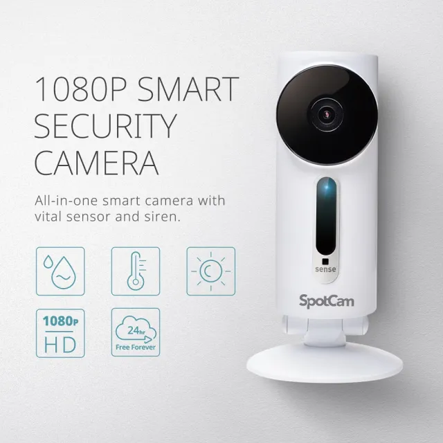 【spotcam】Sense 1080P廣角直立型網路攝影機/監視器 IP CAM(溫濕亮感測器│免費雲端)