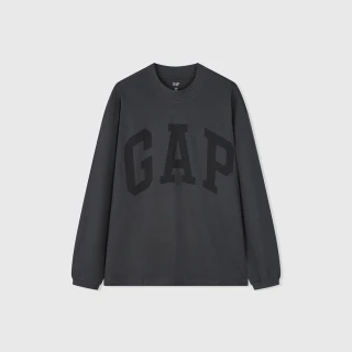 【GAP】男裝 Logo純棉圓領長袖T恤-灰色(452532)