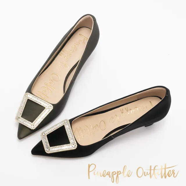 【Pineapple Outfitter】PIKA 真皮鑽釦尖頭低跟鞋(黑色)