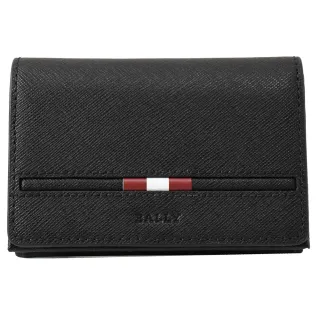【BALLY】簡約紅白紅條紋防刮牛皮信用卡名片收納包(黑)