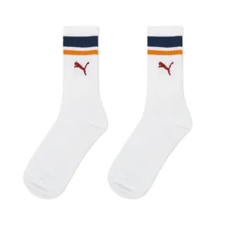 【PUMA】襪子 Classic 中筒襪 長襪 白 藍 橘 條紋 休閒襪 穿搭襪 男女款 台灣製(BB1092-25)