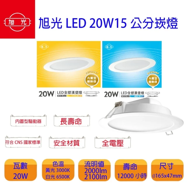 旭光 LED 15CM 20W 崁燈 漢堡燈 白光(1組5入)