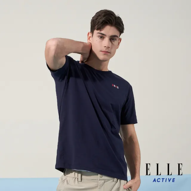 【ELLE ACTIVE】男女同款 法式經典塗鴉印花圓領短袖T恤-深藍色(EA24M2F1603#39)