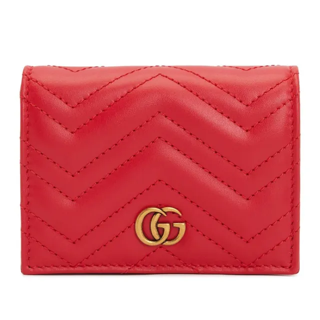 【GUCCI 古馳】466492 經典仿舊GG Marmont matelasse絎縫紋牛皮金屬雙G LOGO暗釦卡夾/零錢包短夾(顏色任選)