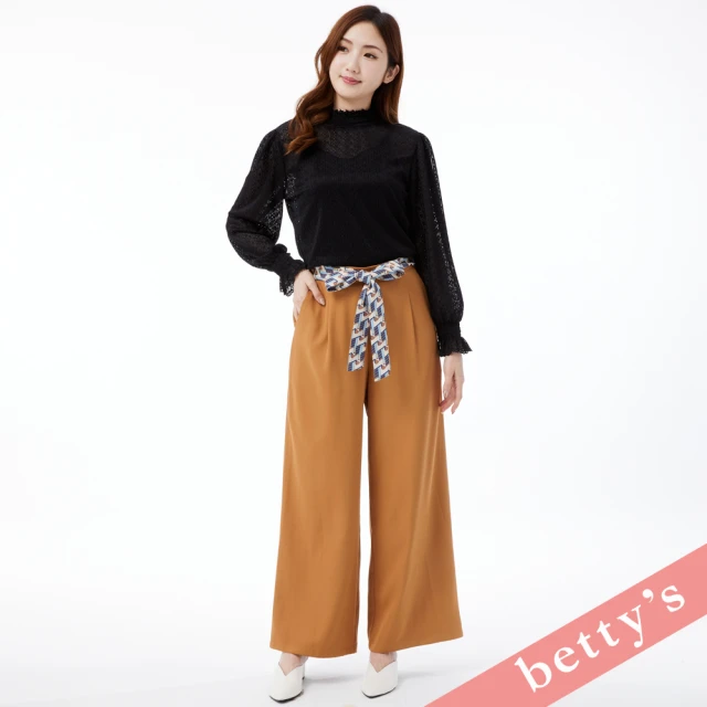 betty’s 貝蒂思 腰鬆緊特色腰帶落地寬褲(駝色)