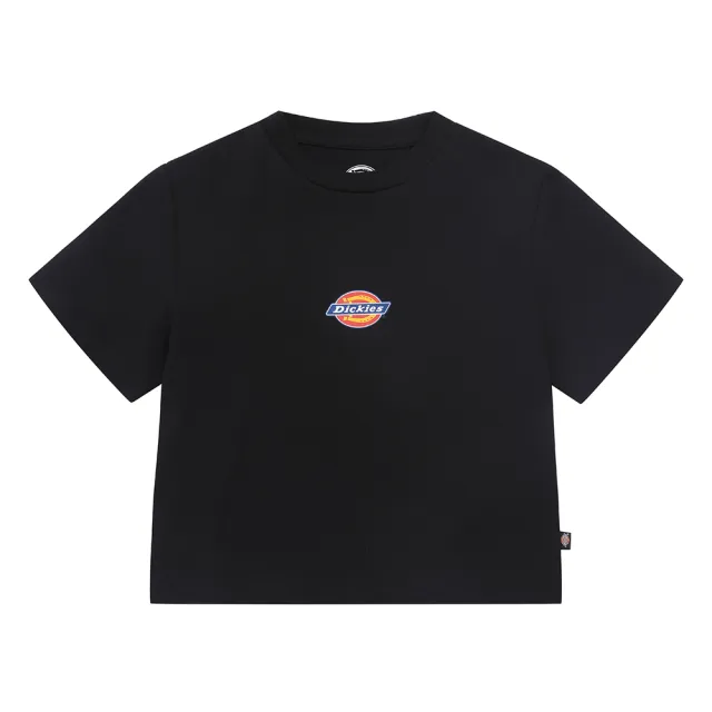 【Dickies】女款黑色重磅短版胸前經典Logo印花短袖T恤｜DK012314BLK