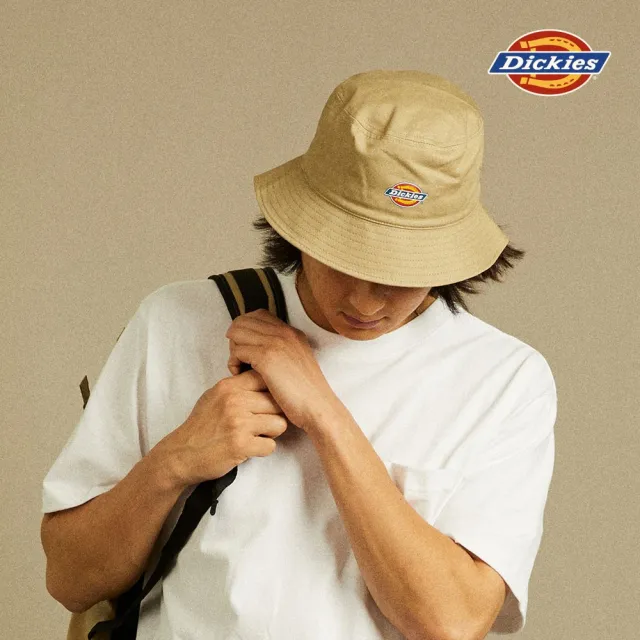 【Dickies】男女款卡其色純棉經典三色Logo漁夫帽｜DK012240KHK(帽子)